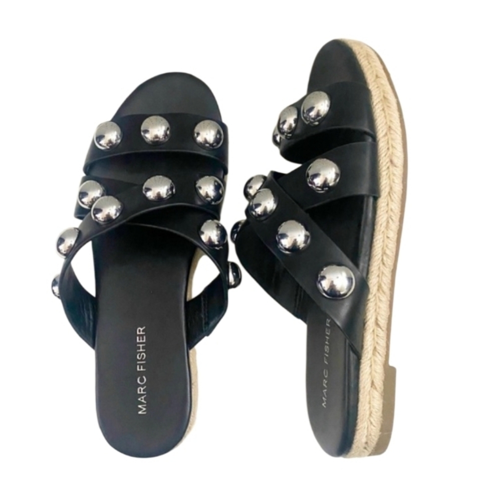 Marc Fisher Black Sandals with Metallic Studs